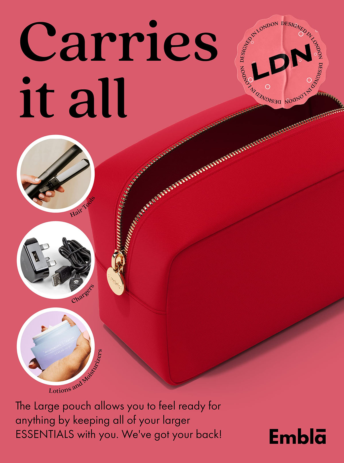 Embla Large Makeup Bag in various colour options