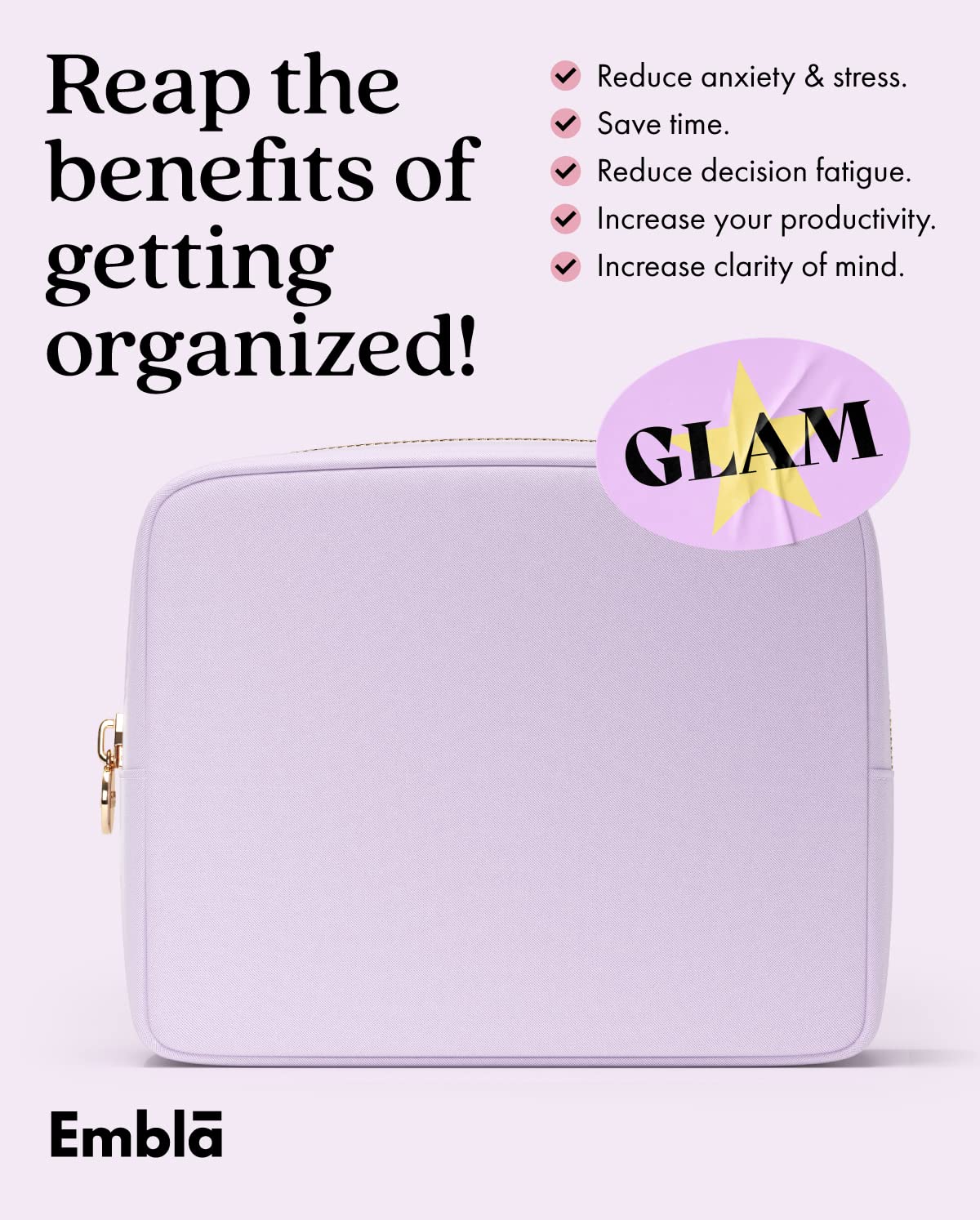 Embla Large Makeup Bag Lavender packaging