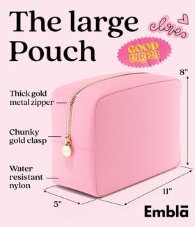 Embla Large Makeup Bag opened with makeup inside
