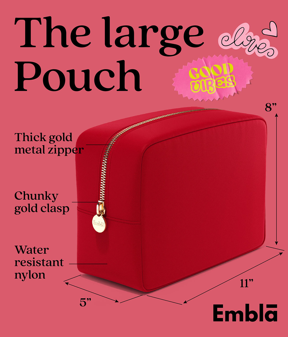 Embla Large Makeup Bag showing waterproof material