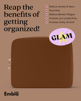 Embla Large Makeup Bag with feminine hygiene products