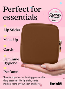Embla Makeup Bag Chocolate open view with cosmetics inside