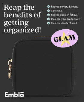 Embla Small Makeup Bag in black with travel essentials