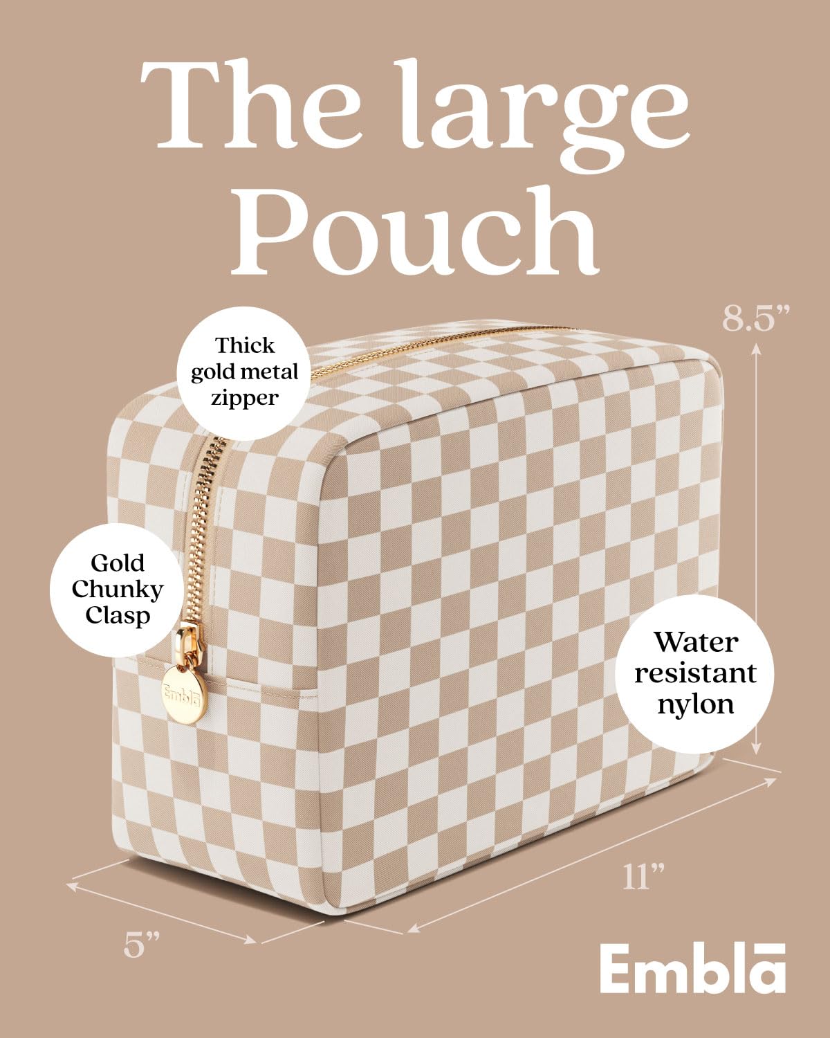 Embla Waterproof Makeup Bag open showing compartments