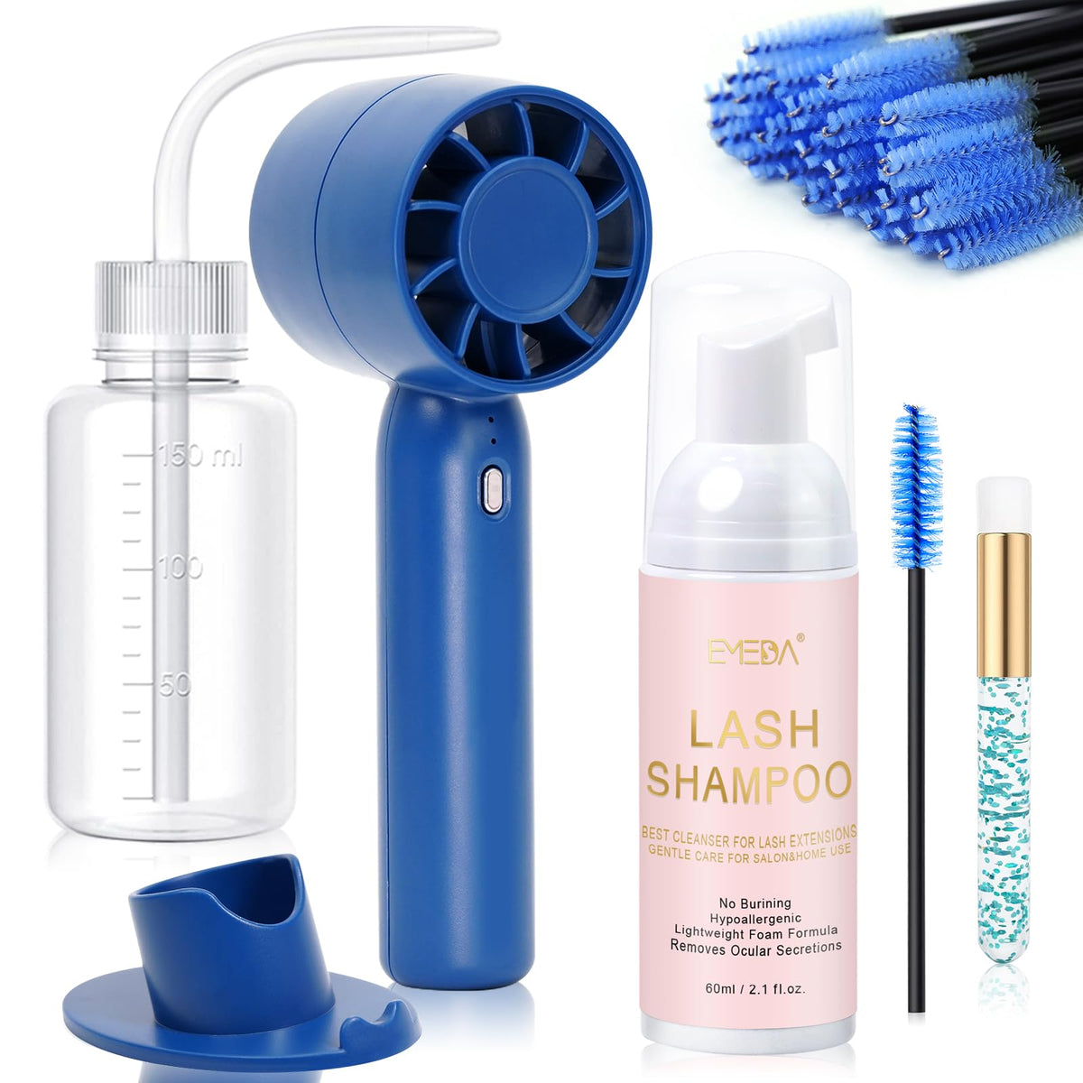 EMEDA Lash Shampoo Kit with mini fan and accessories