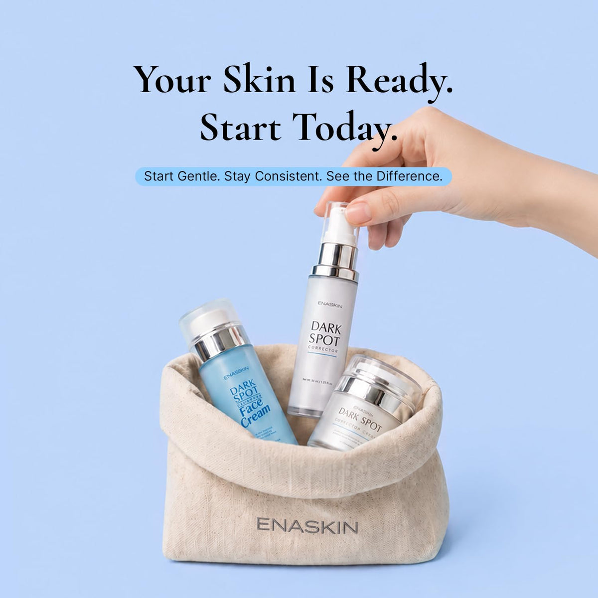 EnaSkin Dark Spot Corrector Serum in bathroom setting