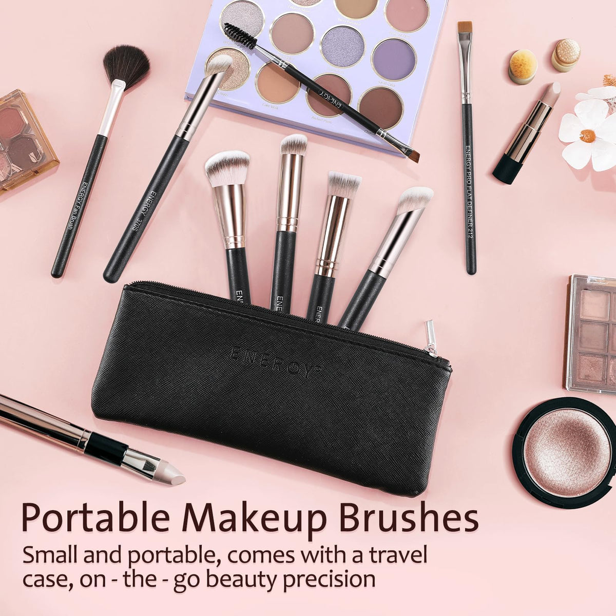 ENERGY Makeup Brush Set portable travel case open
