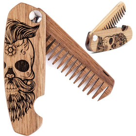 Enjoy The Wood Beard Comb front view with half skull design