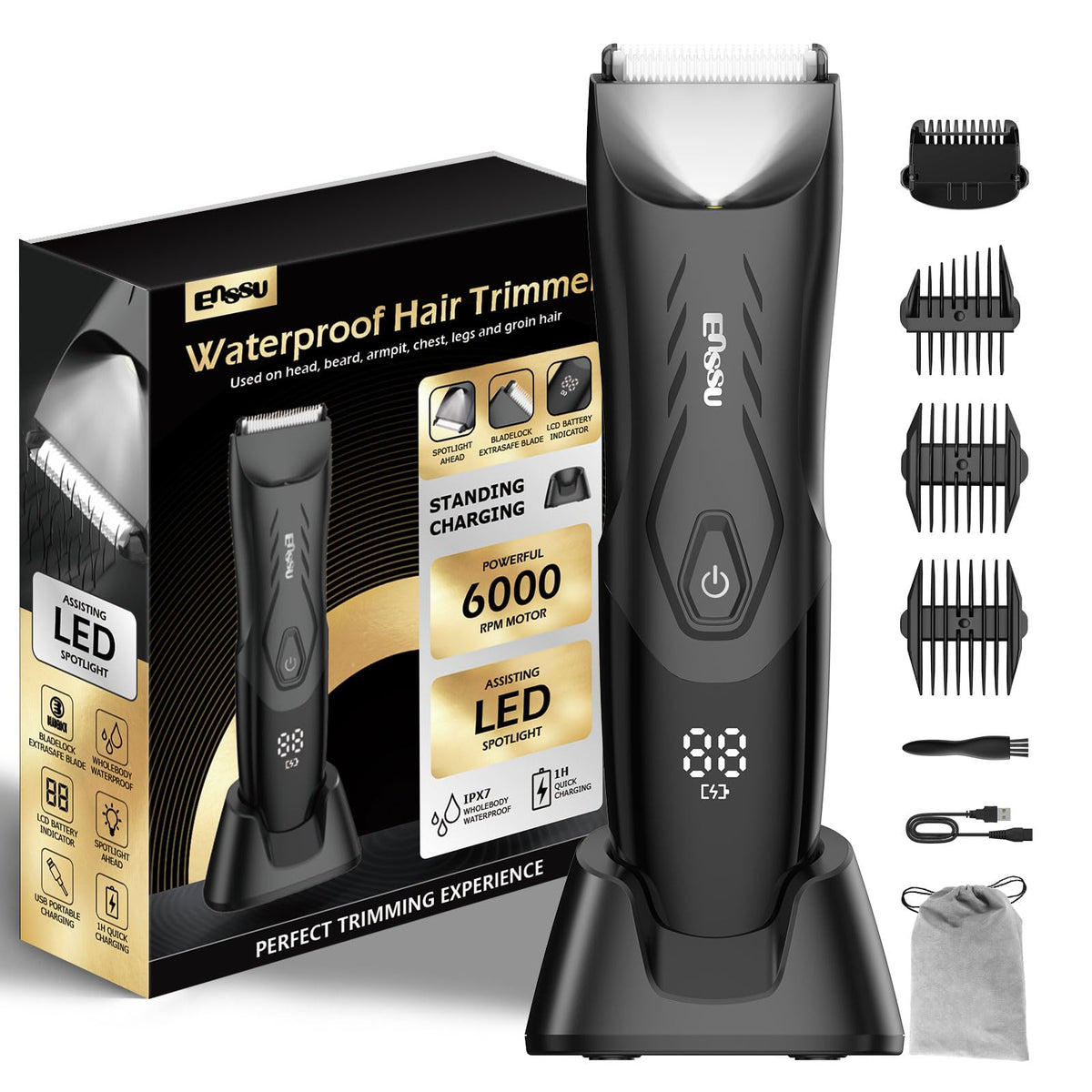ENSSU Body Hair Trimmer front view with LED light