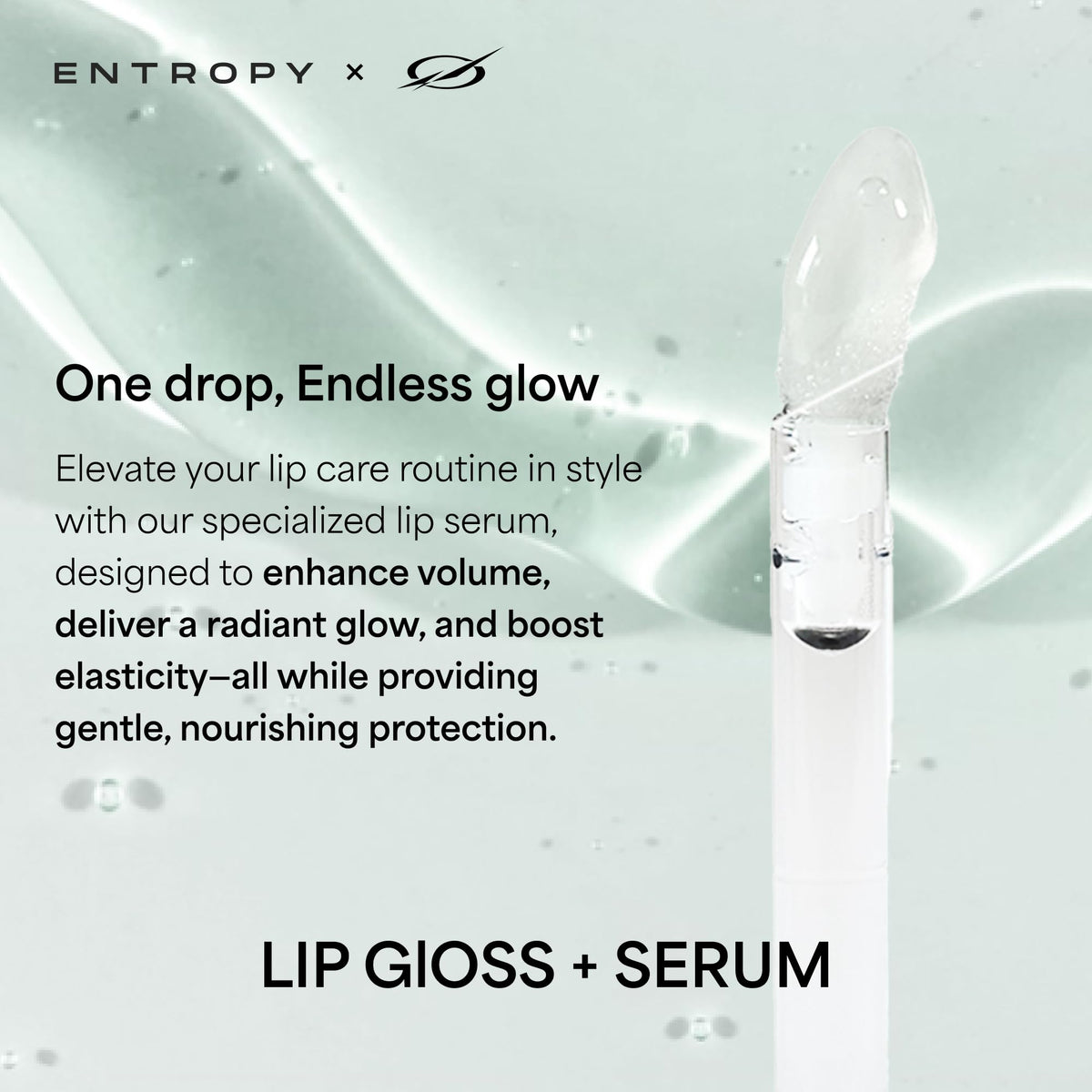 ENTROPY Glossy Lip Tint showing the crystal clear formula