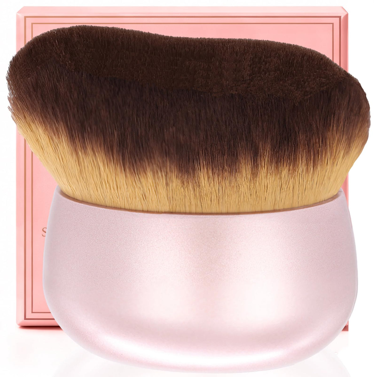 EOICCEOH Extra Large Kabuki Makeup Brush front view with pink gold handle