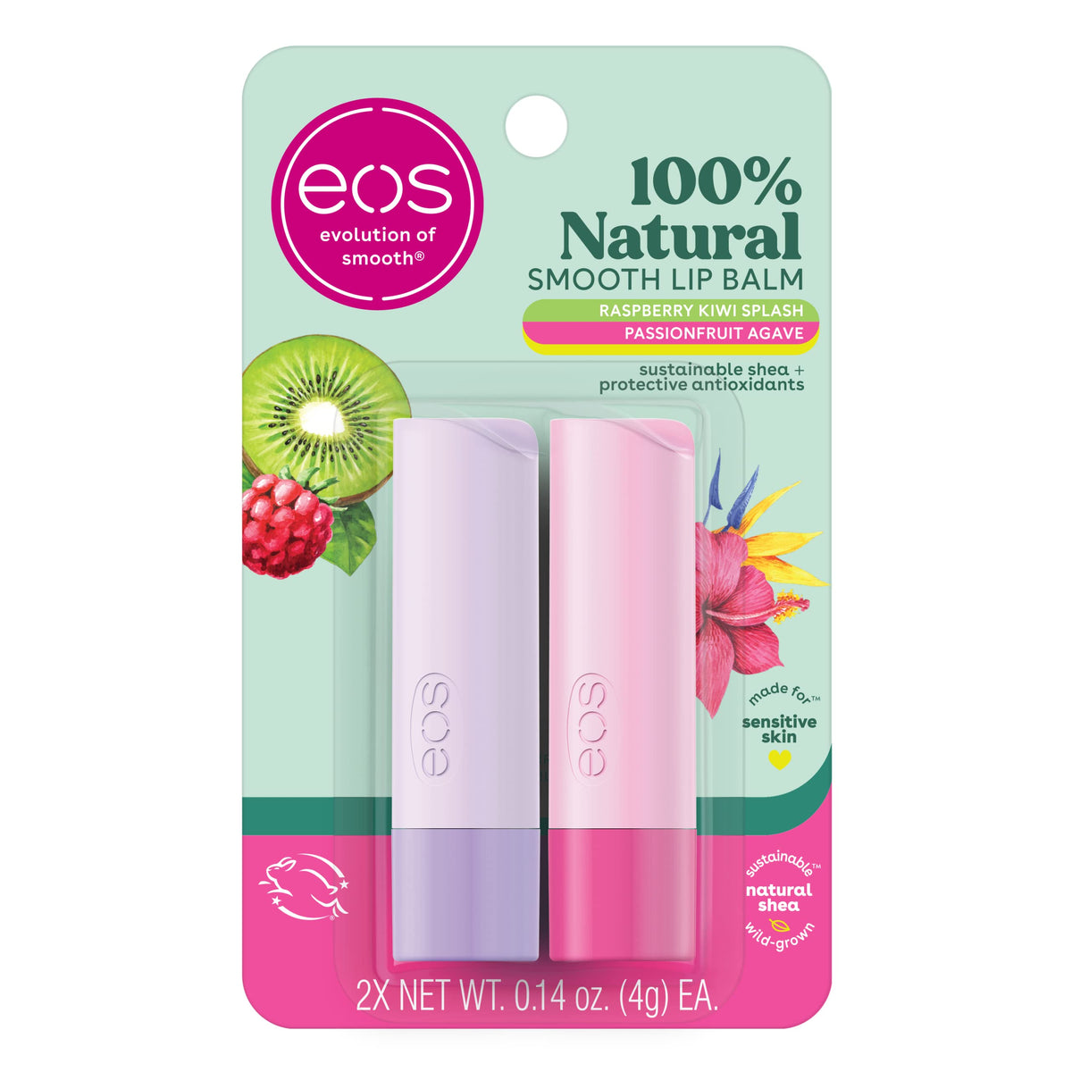 eos 100% Natural Lip Balm Raspberry Kiwi Splash front view
