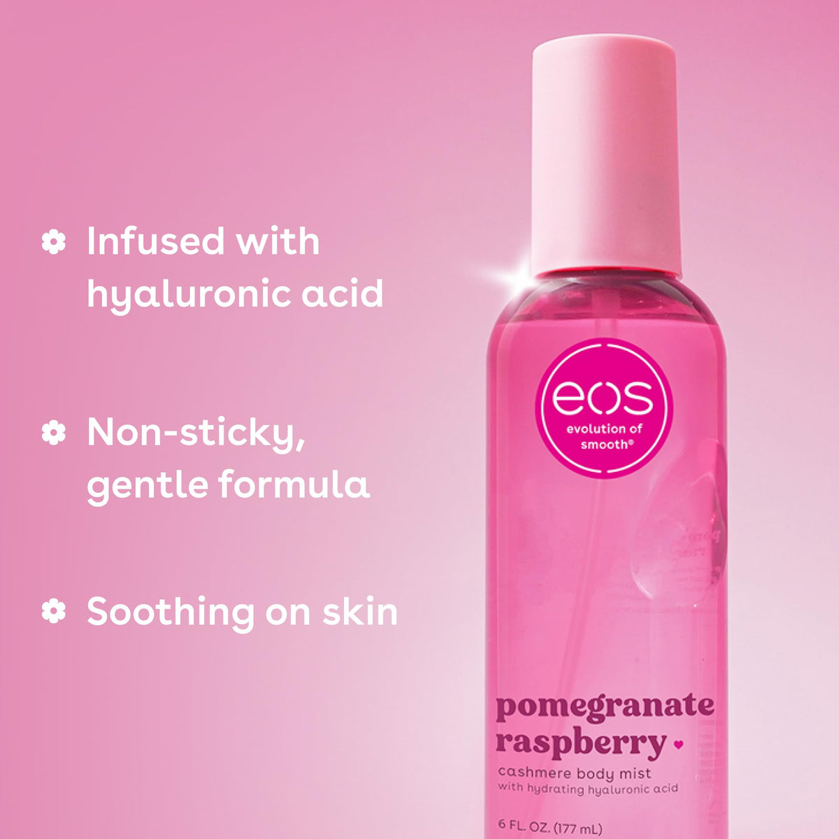 eos Cashmere Body Mist Pomegranate Raspberry bottle with cap