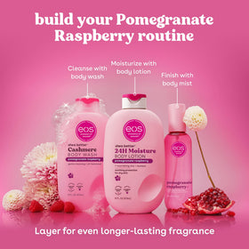eos Cashmere Body Mist Pomegranate Raspberry mist being sprayed