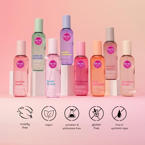 eos Cashmere Body Mist Pomegranate Raspberry on a vanity