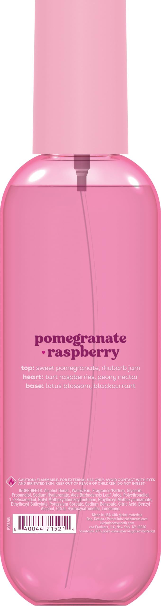 eos Cashmere Body Mist Pomegranate Raspberry packaging details