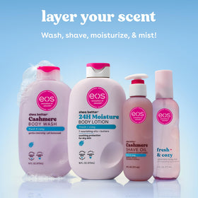 eos Cashmere Shave Oil 6 oz cap open showing oil texture
