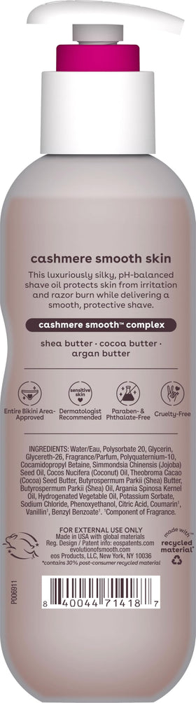 eos Cashmere Shave Oil Coconut Waters 6 oz packaging details