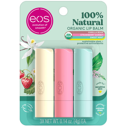 eos Lip Balm Trio packaging front view with three flavours