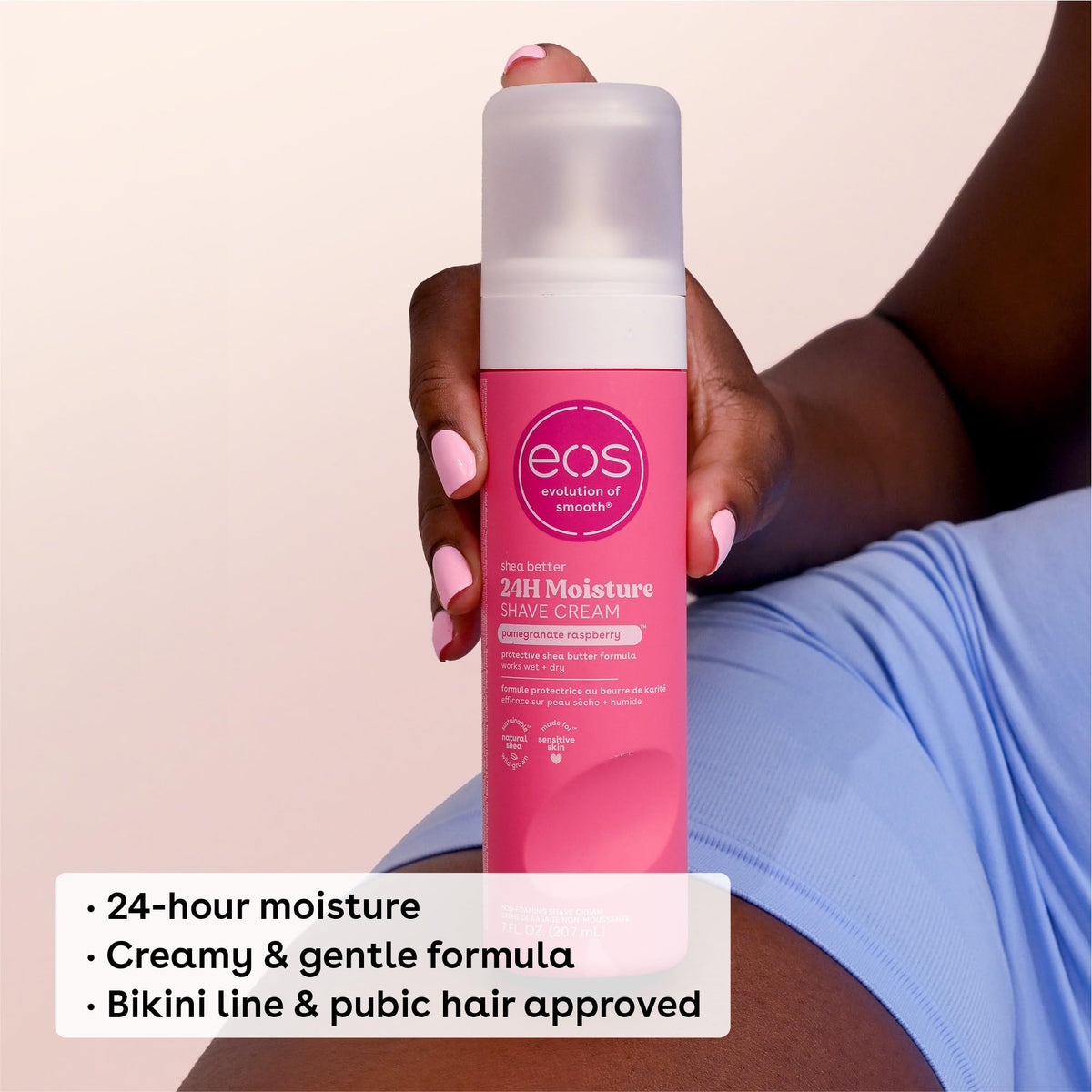 eos Shea Better Shave Cream Pomegranate Raspberry application on skin
