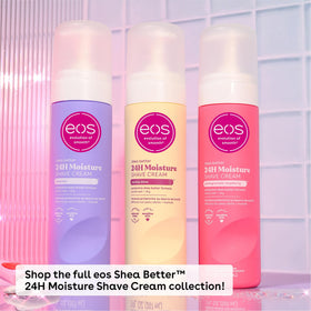 eos Shea Better Shave Cream Pomegranate Raspberry in shower setting