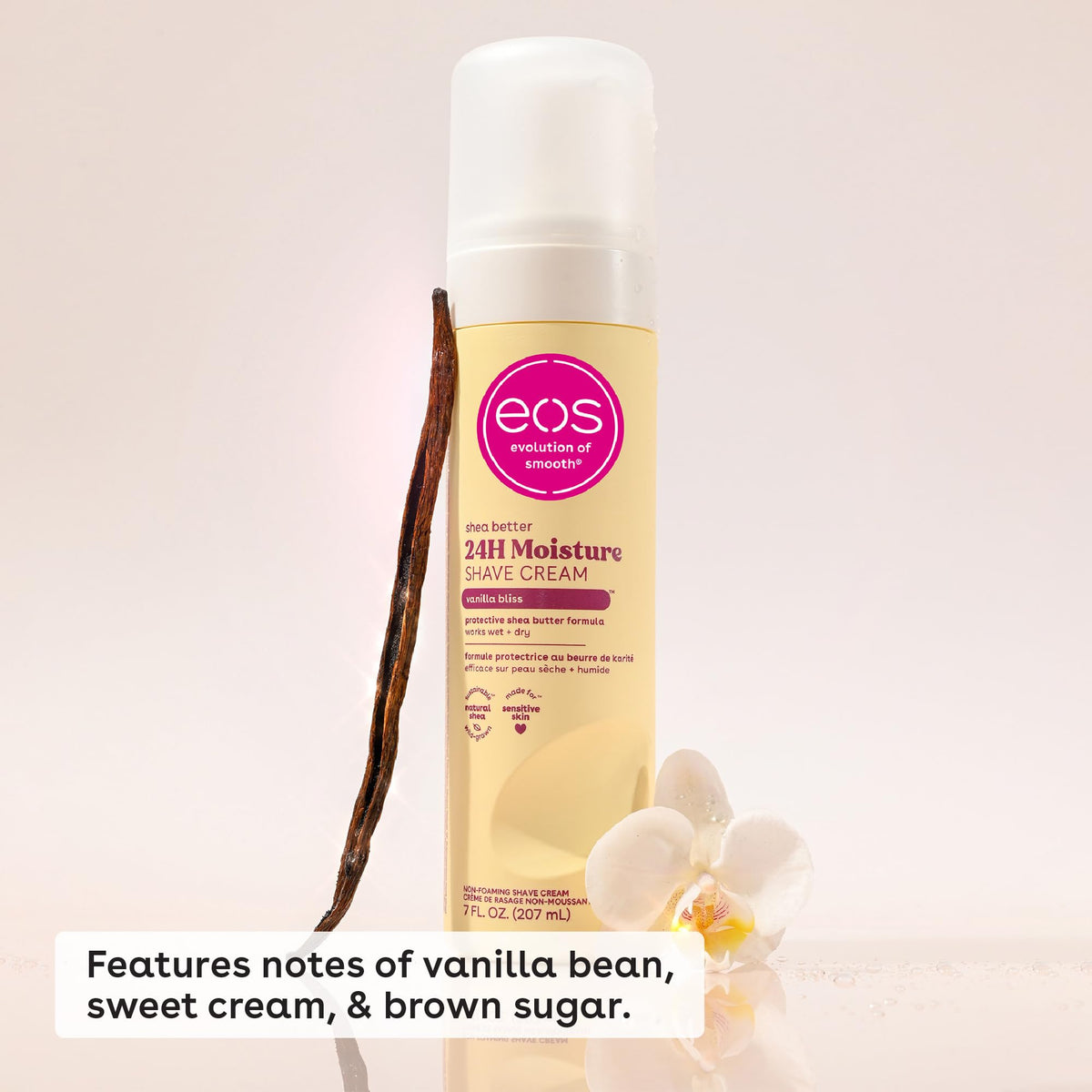 eos Shea Butter Shave Cream Vanilla Bliss packaging side view