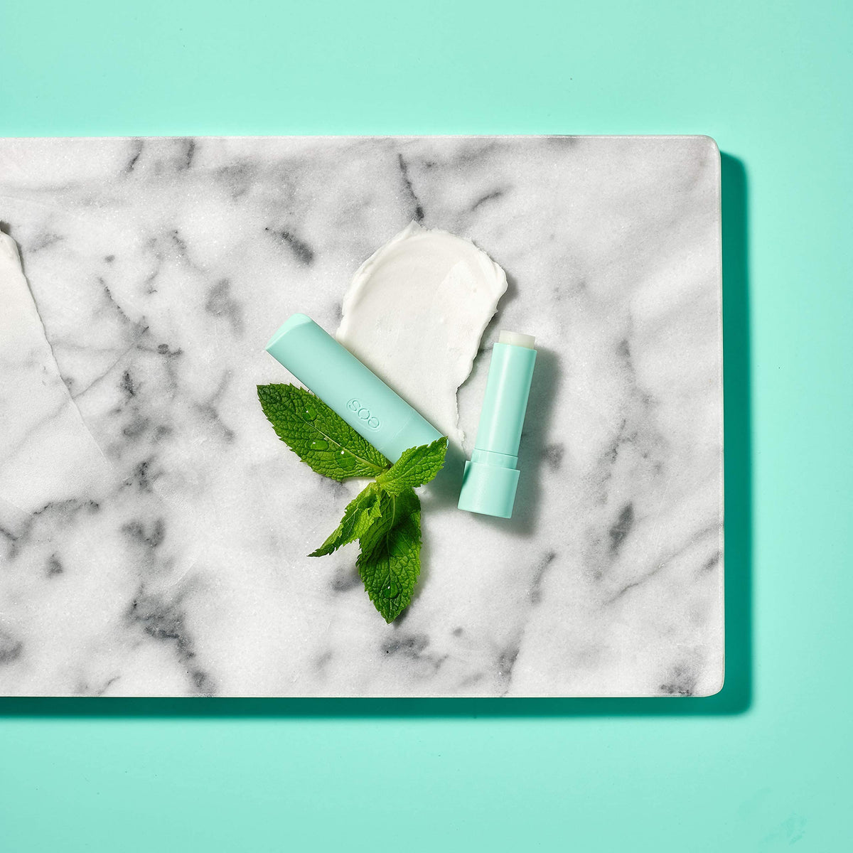 eos Sweet Mint Lip Balm close-up showing texture