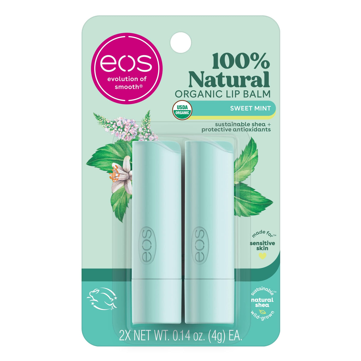 eos Sweet Mint Lip Balm Sticks front view in packaging