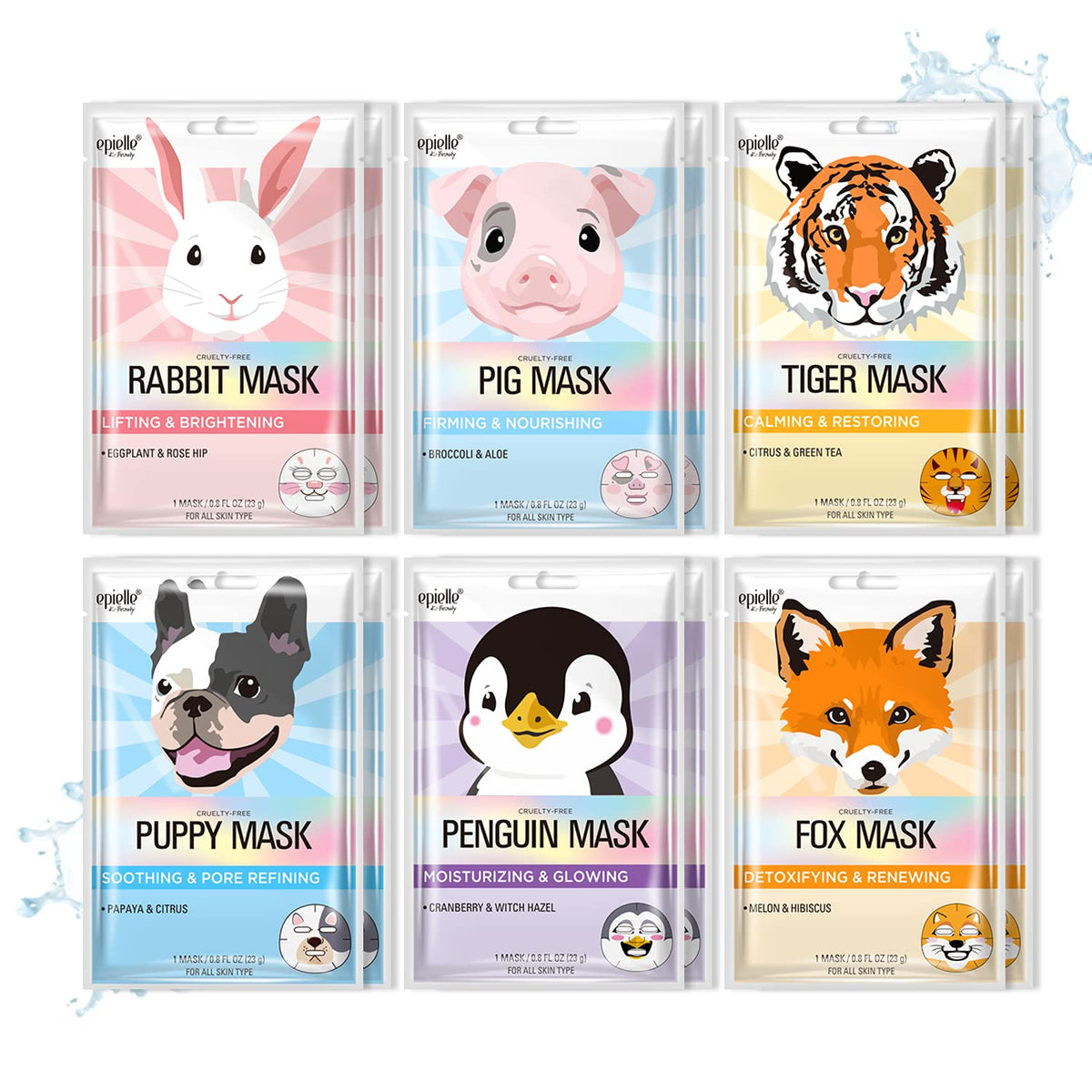 Epielle Character Face Mask 12 Pack front view with colourful designs