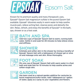 Epsoak Epsom Salt 10 lb bags displayed on a bathroom shelf