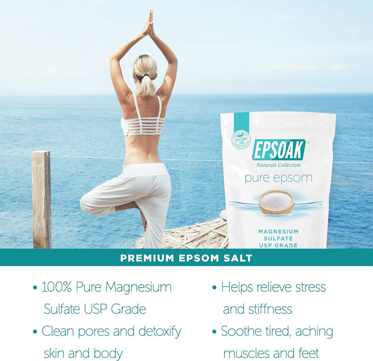 Epsoak Epsom Salt 19 lb bag with measuring cup