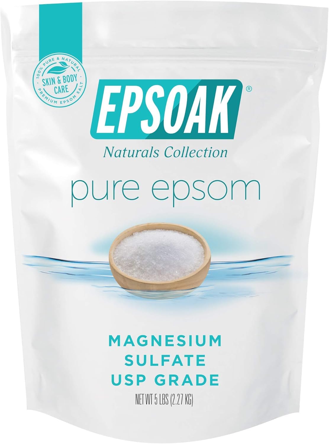 Epsoak Epsom Salt 5 lb resealable bag front view
