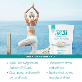 Epsoak Epsom Salt being poured into warm bath water