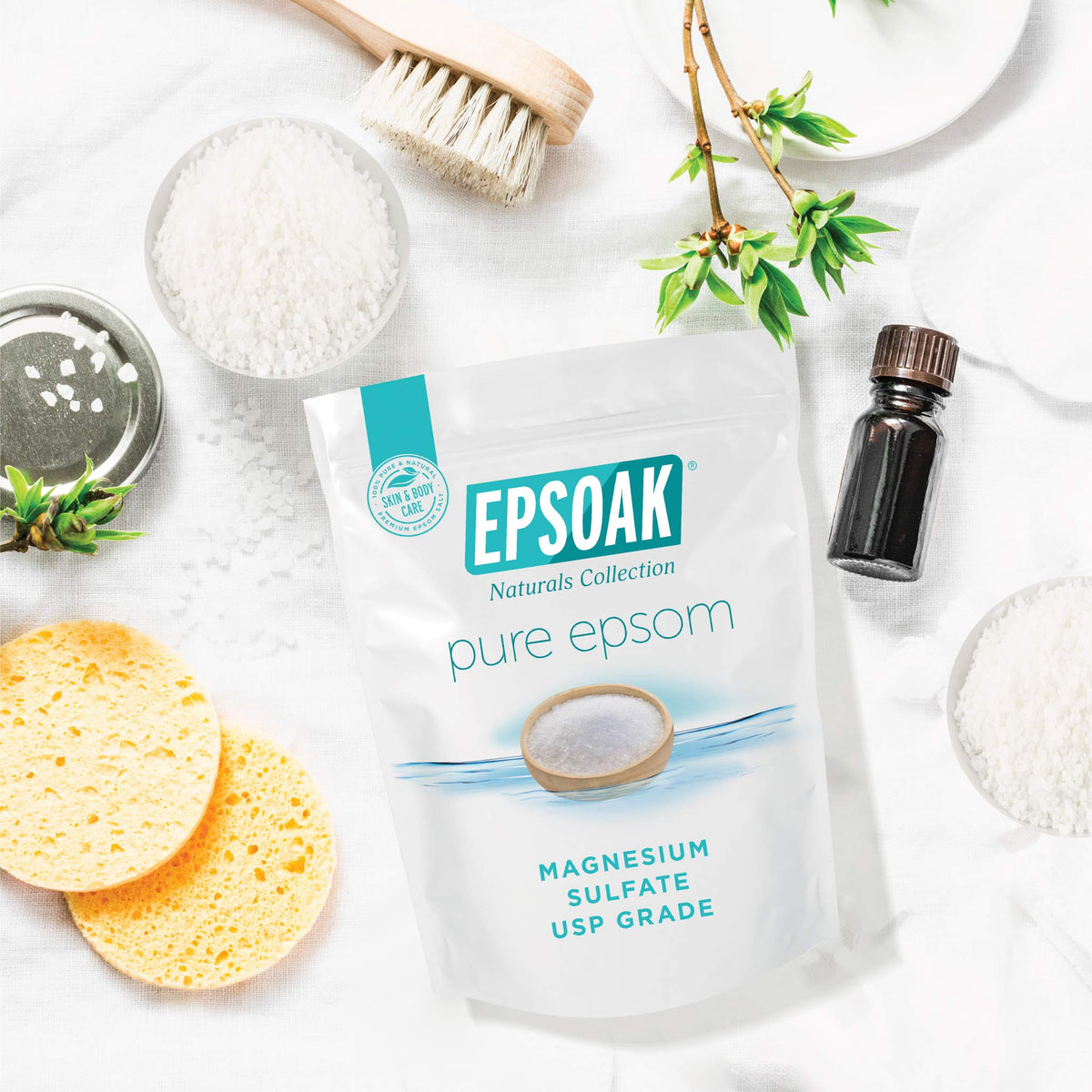 Epsoak Epsom Salt packaging with product details