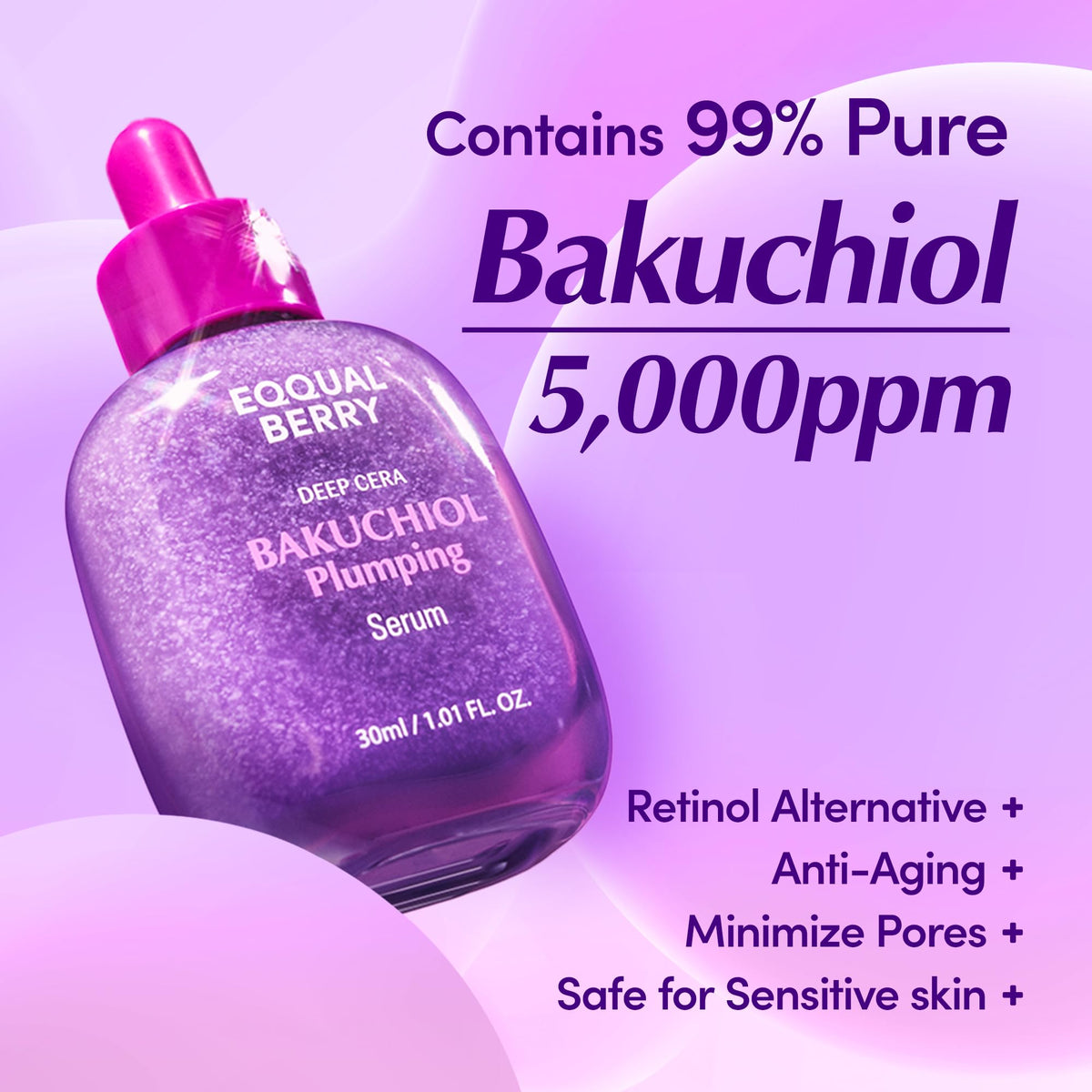 EQQUALBERRY Bakuchiol Plumping Face Serum 30ml side view