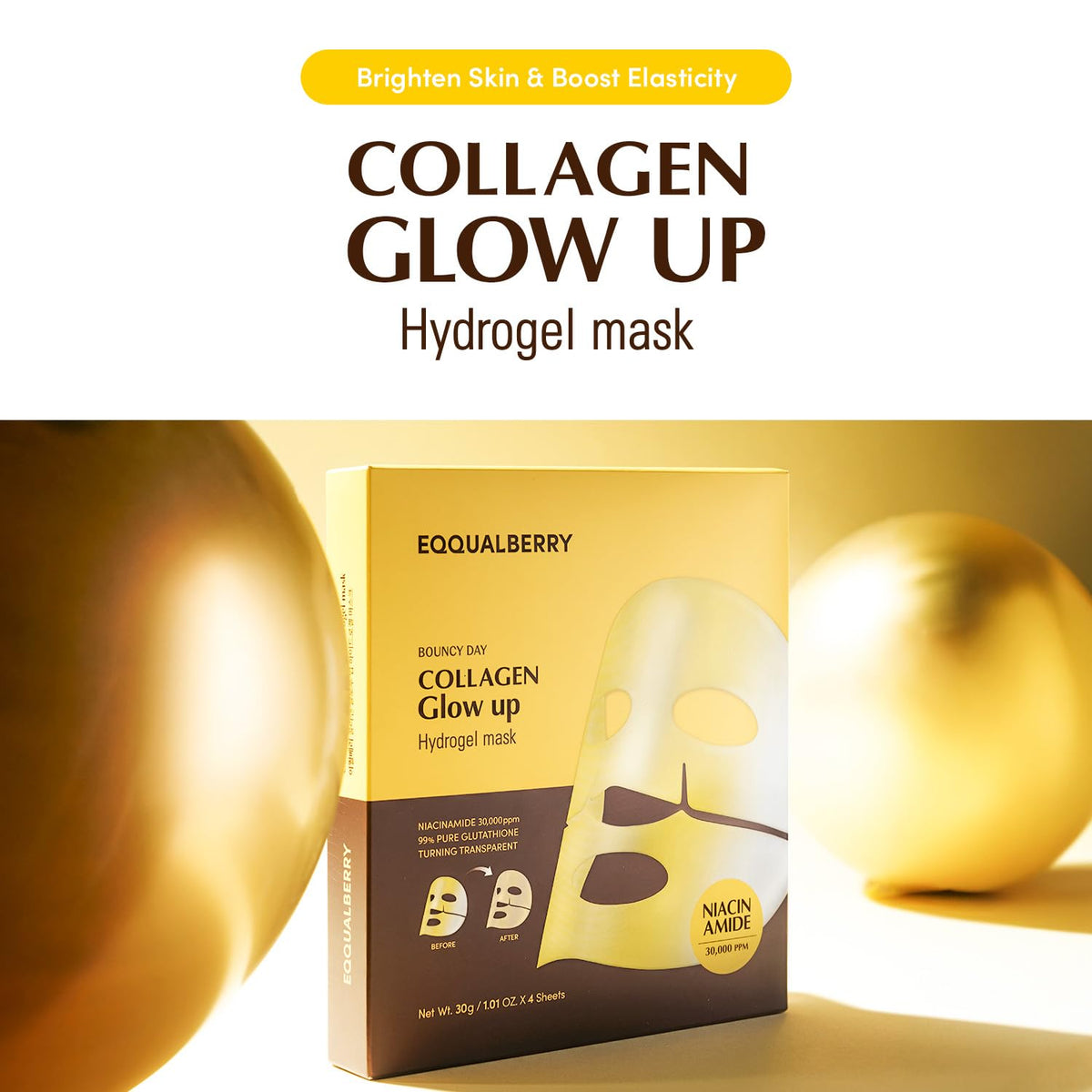 EQQUALBERRY Collagen Glow Up Mask sheet laid out flat