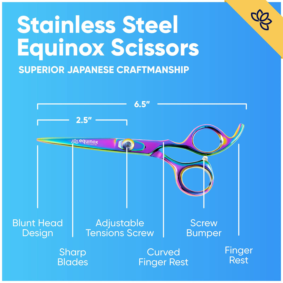 Equinox Hair Scissors 6.5 inch ergonomic design with curved finger rest