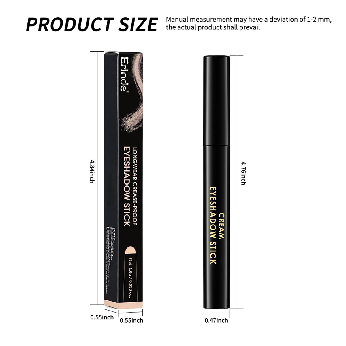 Erinde Cream Eyeshadow Stick displayed with other makeup products
