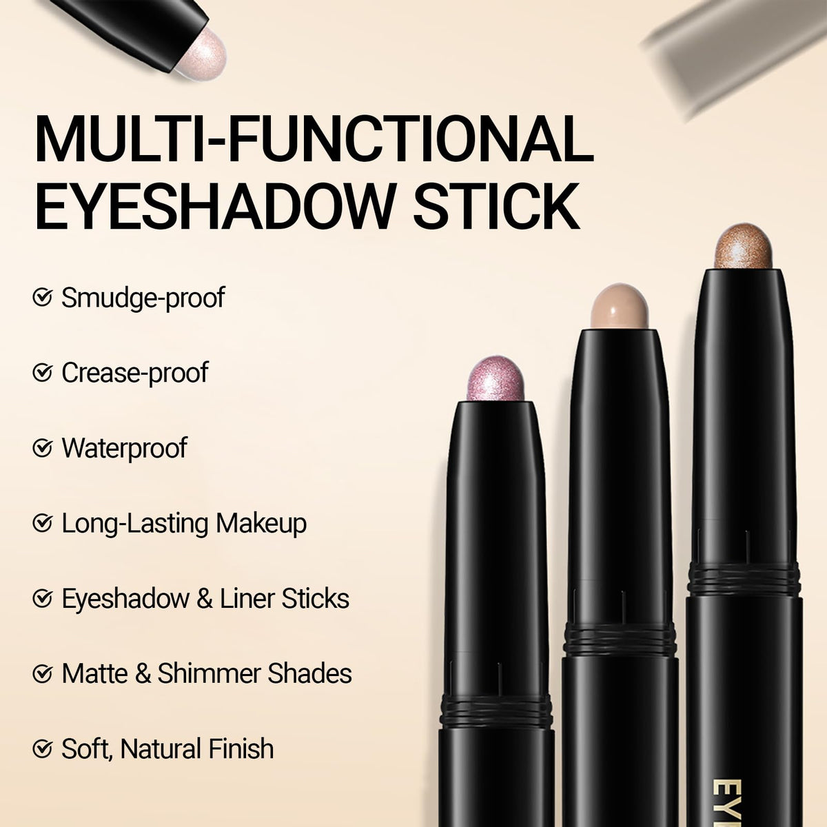 Erinde Cream Eyeshadow Stick packaging with ingredients