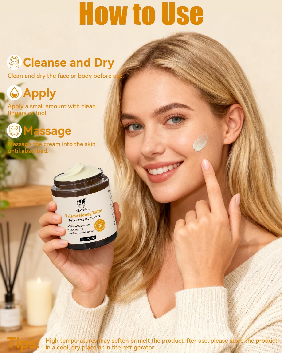 ESAWFVL Beef Tallow Whipped Balm with honey jar