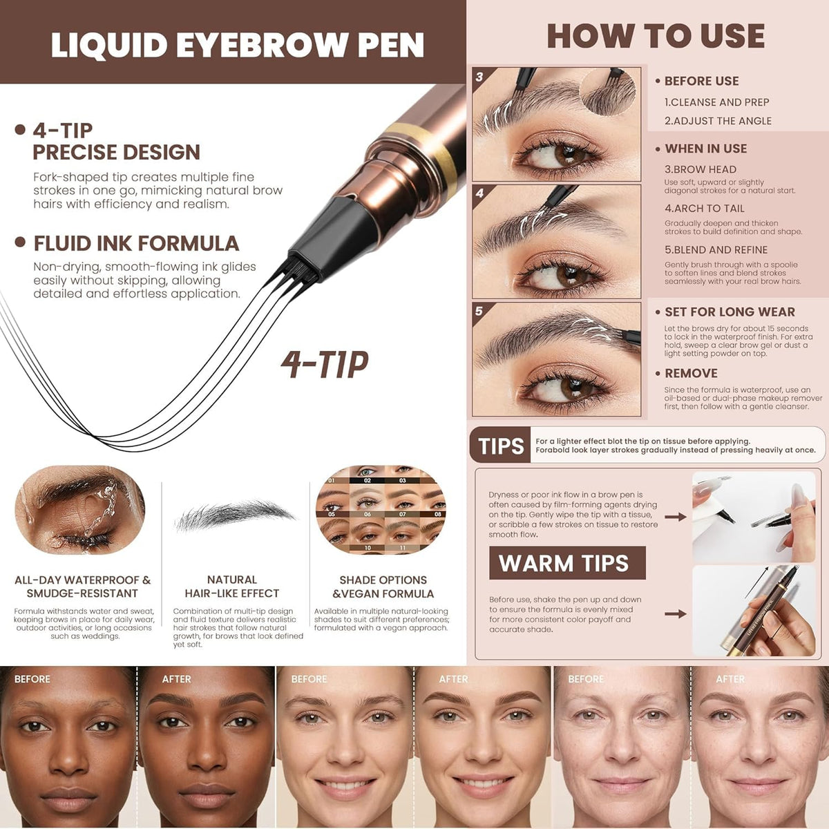 Espoce Eyebrow Pen showing 4-tip design