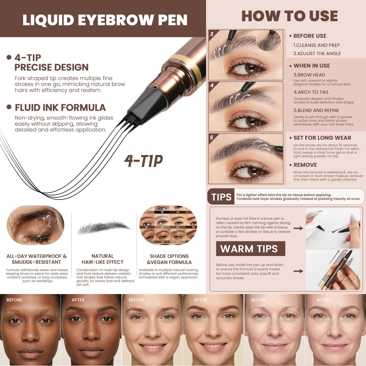 Espoce Eyebrow Pencil 2Pcs showing precise 4-tip applicator