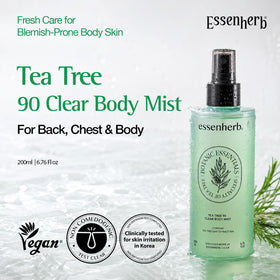 ESSENHERB Tea Tree 90 Clear Body Mist side view showing spray nozzle