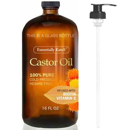Essentially KateS Castor Oil 16 Fl Oz glass bottle front view