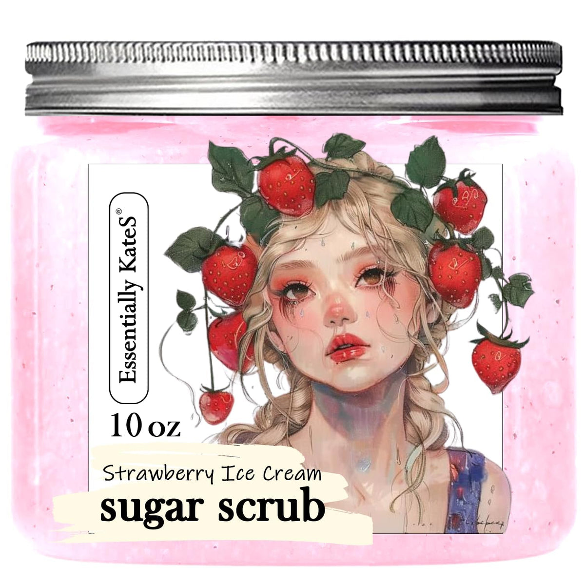 Essentially KateS Strawberry Ice Cream Body Scrub front view with packaging