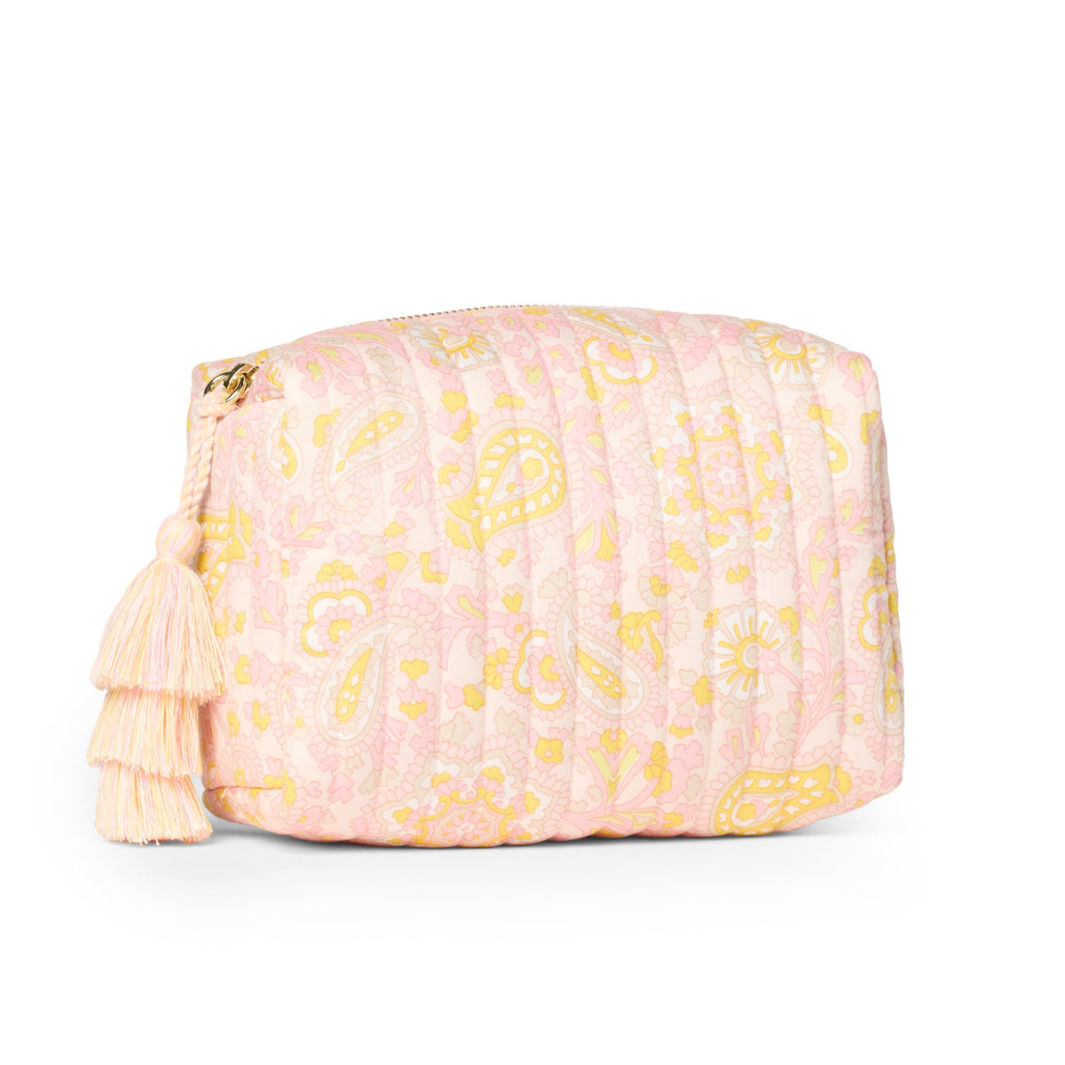 Essentials Quilted Makeup Toiletry Bag front view with tassel zipper