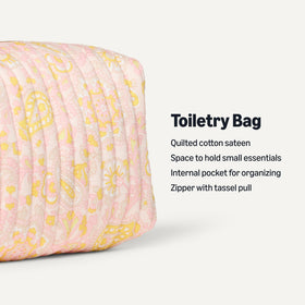Essentials Quilted Makeup Toiletry Bag side view in cotton sateen material