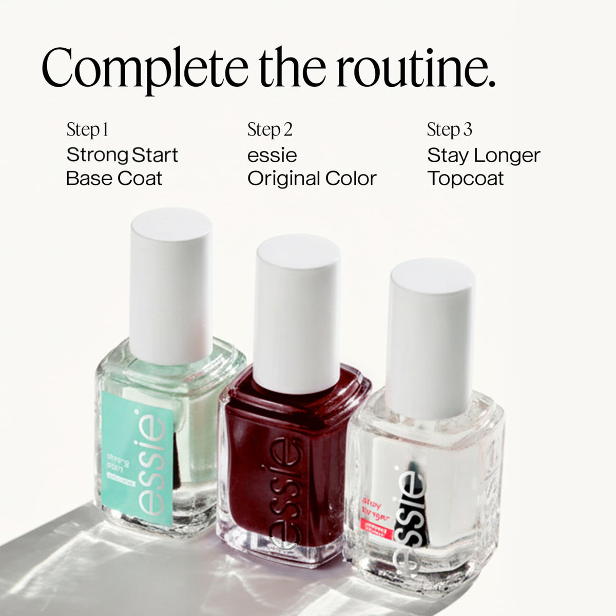 essie Bahama Mama deep plum nail polish with base and top coat