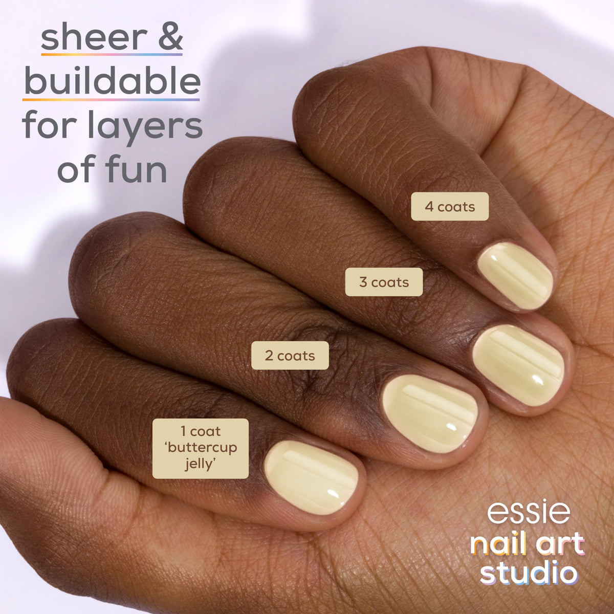 essie Jelly Gloss Polish Buttercup Jelly application on nails