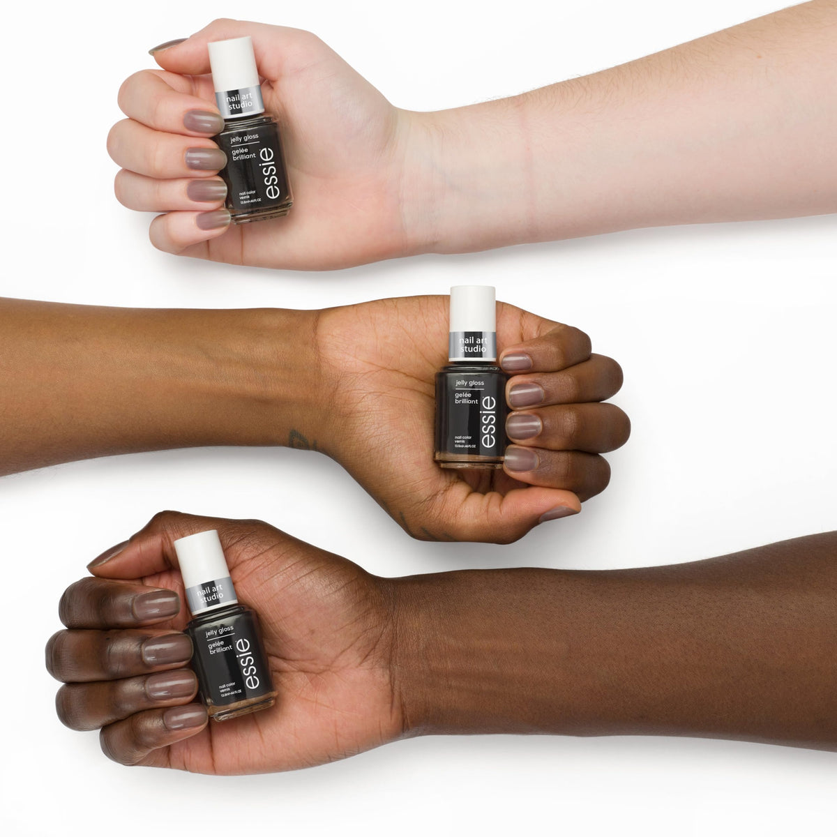 essie Jelly Gloss Polish sheer black bottle side view